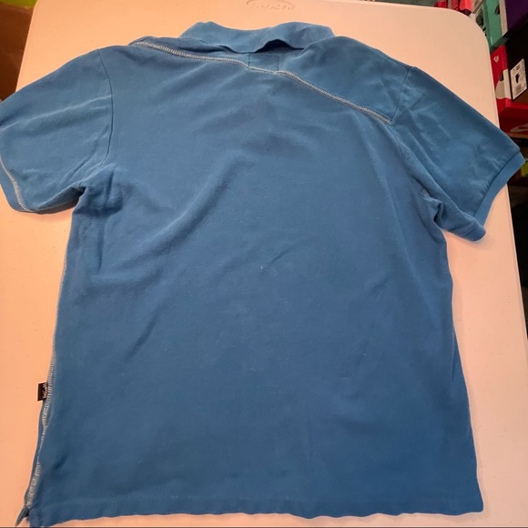 Volcom Blue Mens Large Size Polo Shirt with Zig Zag Cross Stitch Hems - Picture 3 of 6